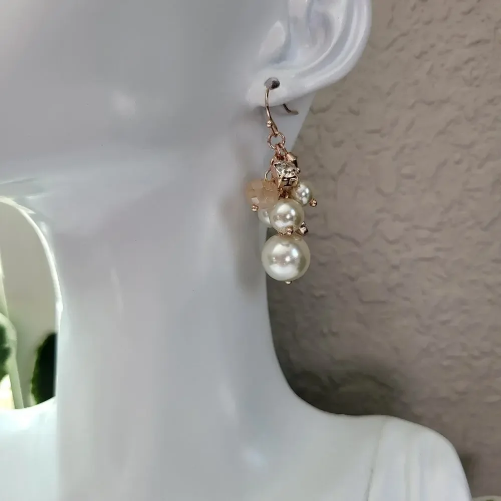 Cato Corded Pearl Cluster Necklace & Earring Set – Rose Gold Tone